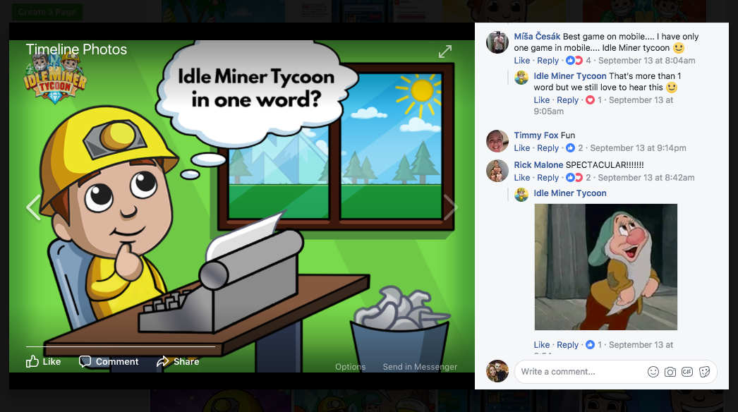 Idle Miner Tycoon Facebook user feedback