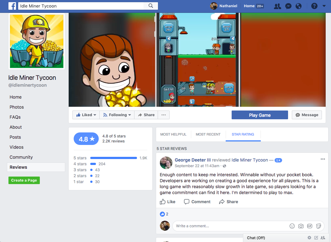 Idle Miner Tycoon Facebook Page